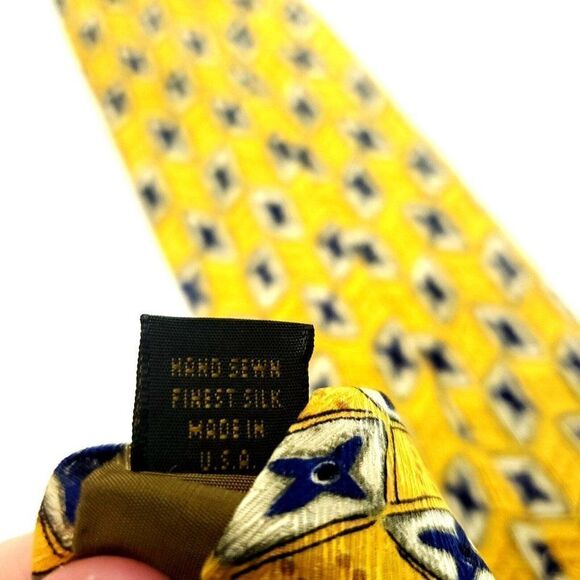 Robert Talbott Studio Yellow Silk‎ Tie Woven Wide Geometric - Picture 5 of 6